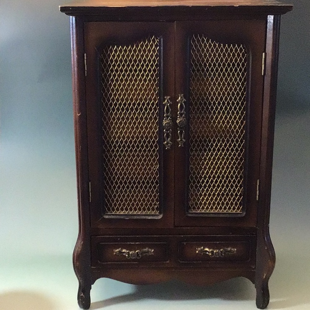 large Vintage Wooden Musical Jewelry Box, velvet lined drawers, made in Japan